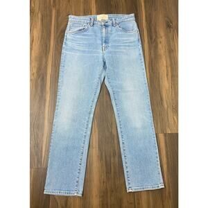 Women CQY USA High Rise Straight Leg Light Wash blue jeans, 28